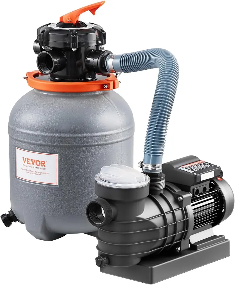 1 HP Sand Filter Pump System – 3500 L/min Flow Rate for Inground or Above-Ground Pools, 6-Position Valve & Filter Basket Included