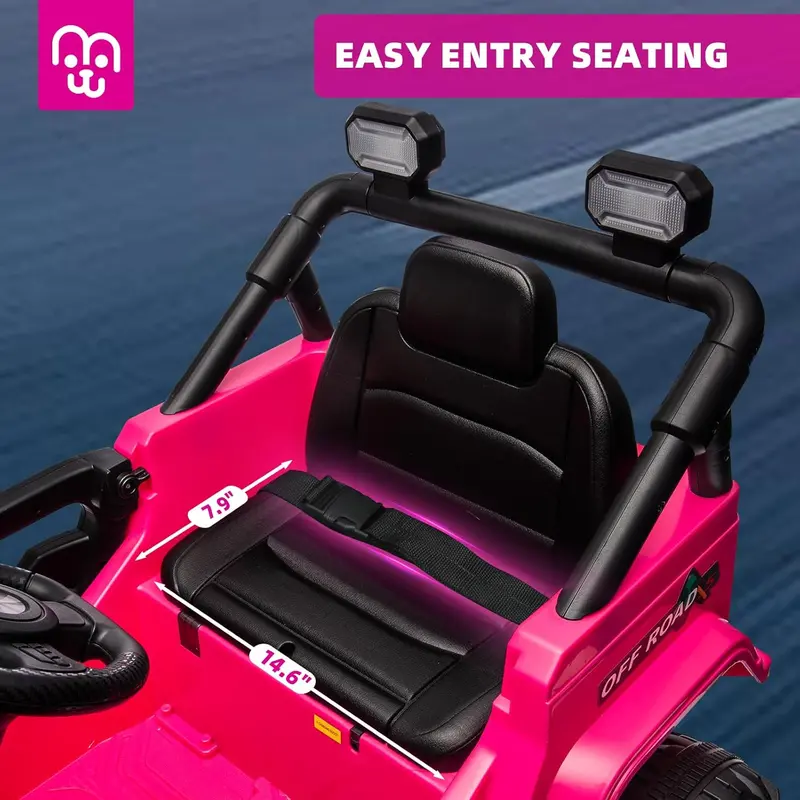 12V Remote-Controlled Ride-On Truck for Children – Twin 35W Motors, Bluetooth Audio, Dynamic LED Lighting, Suspension System & Safety Harness (Rosy Color)