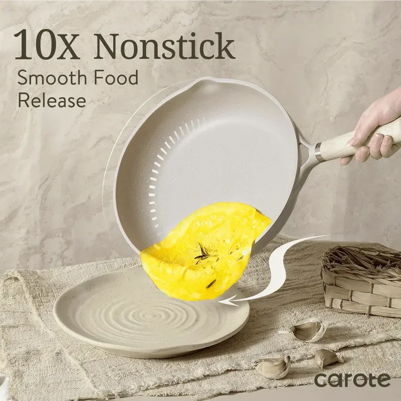 21-Piece Induction-Compatible Granite-Coated Nonstick Cookware Set – Beige Finish