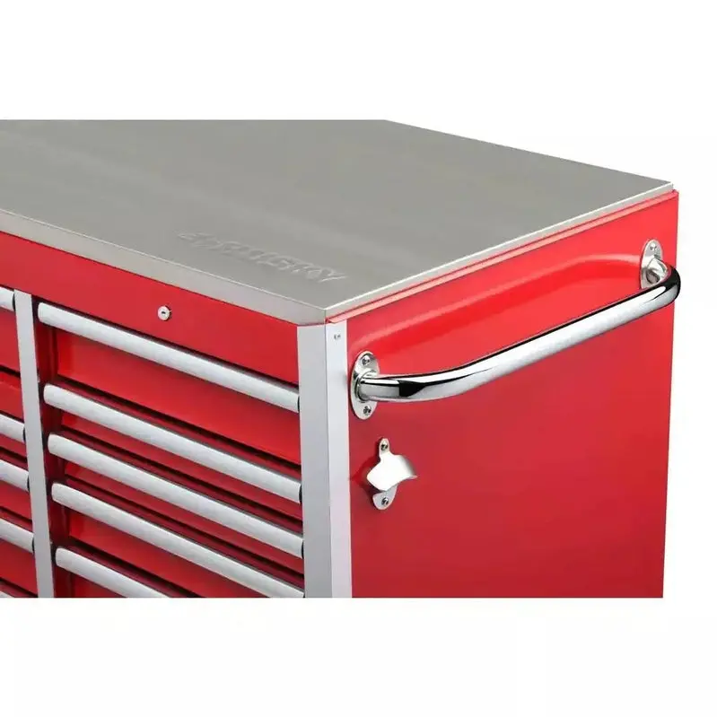 72" Heavy-Duty Mobile Tool Chest – 15-Drawer Stainless Steel Workbench with Dual Locking System, Red Finish