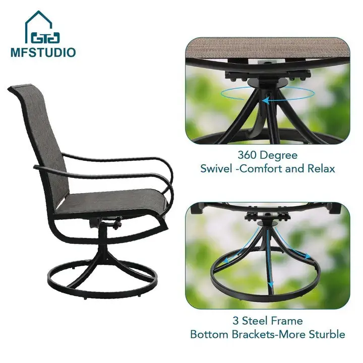 8-Piece Outdoor Dining Set – Umbrella Included with Six Sling Swivel Chairs