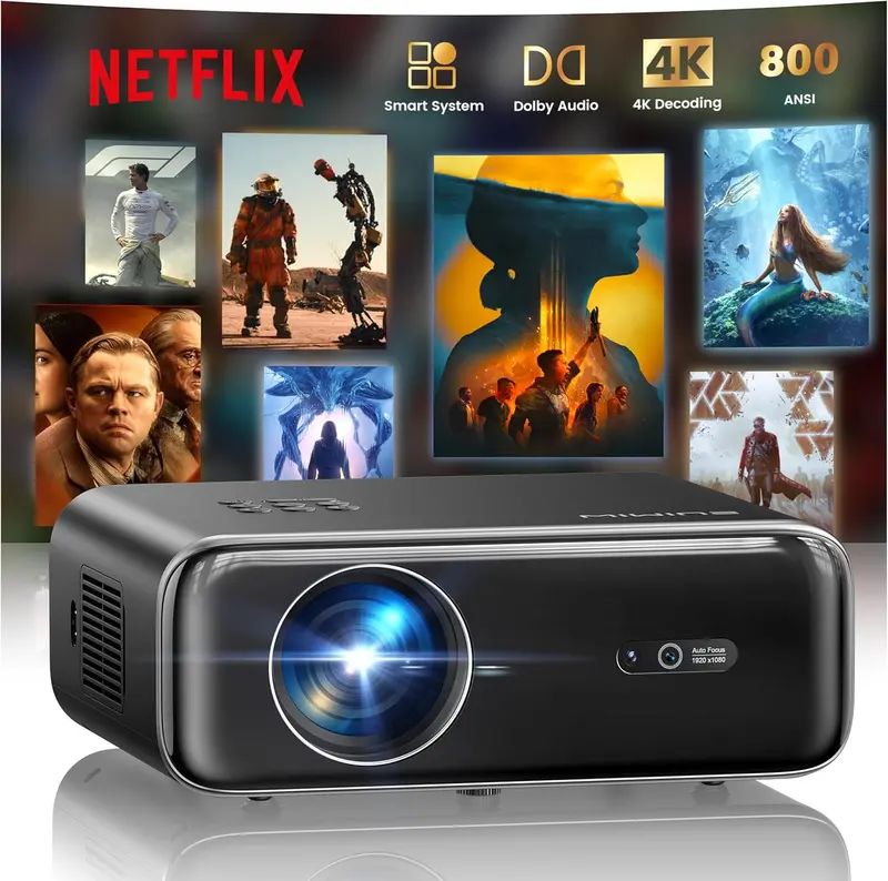 All-Weather Smart Projector Optimized for Outdoor Use — 4K Playback, Licensed Apps, and Dual-Band WiFi/Bluetooth