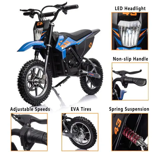 Blue 36V Kids' Electric Dirt Bike – High-Torque Drive, LED Display & Safety Braking System