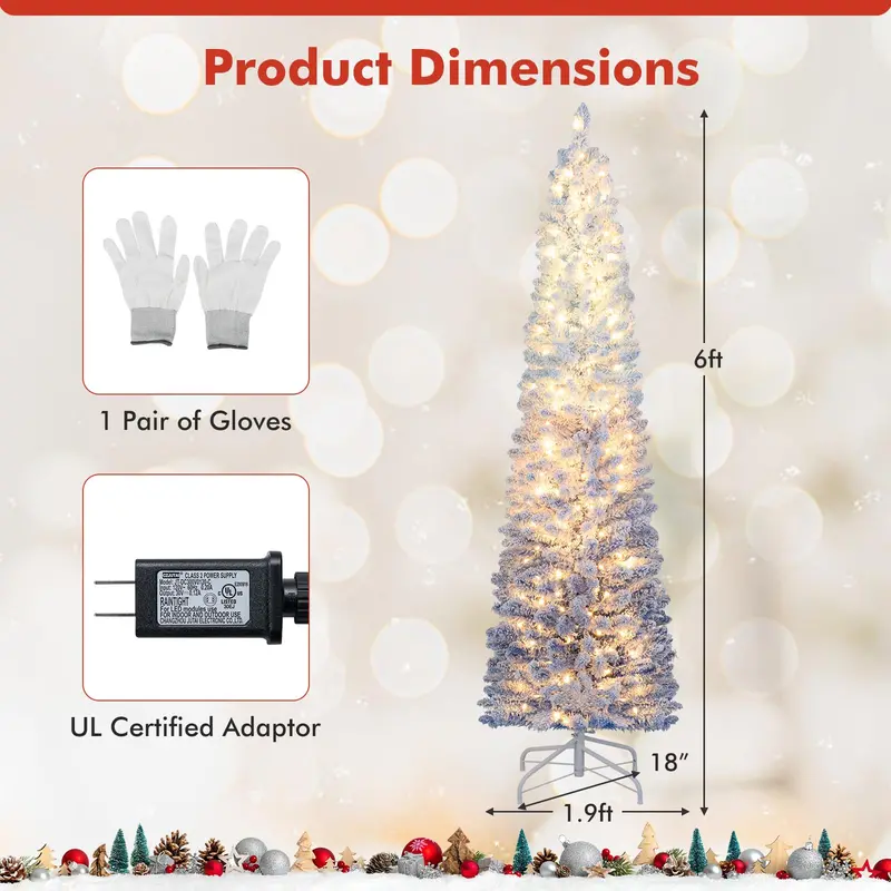Blue Gradient Snow-Flocked Christmas Tree – 6’ or 7’ with Integrated Warm White LED Lighting