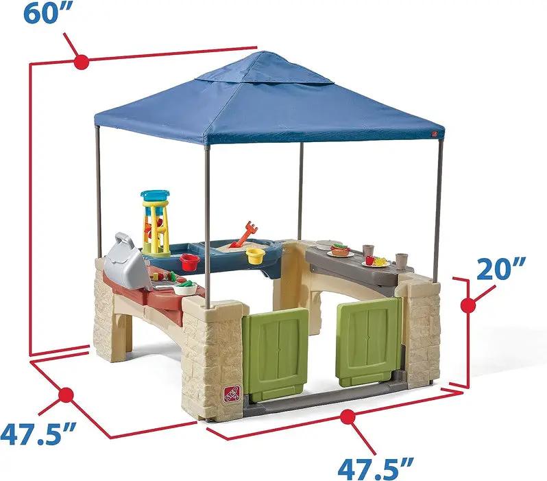 Canopy-Style Outdoor Play Patio – All-in-One Setup with Built-in Pretend Kitchen Area
