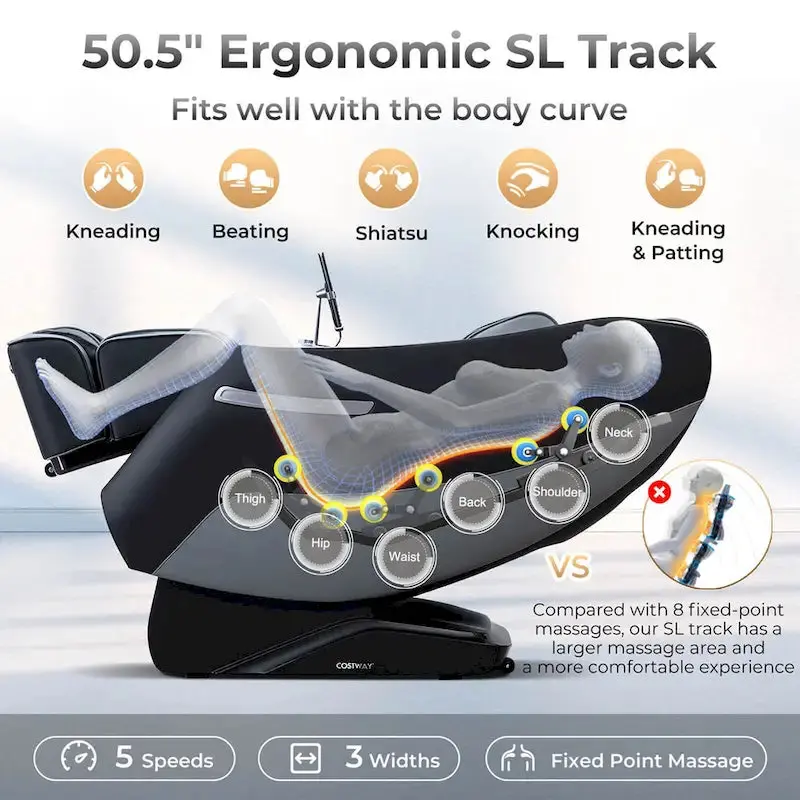 Costway SL-Track Zero Gravity Massage Chair – Full-Body Roller System with Targeted Lumbar Relief