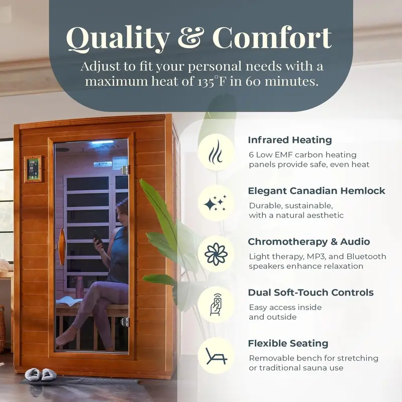 Dynamic Saunas Andora Infrared Sauna – Two-Person Low-EMF Design in Canadian Hemlock