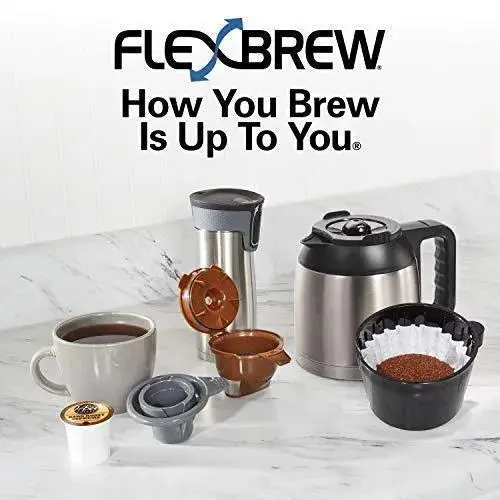 Hamilton Beach FlexBrew Dual-Brew Thermal Coffee Maker – Model 49966 (K-Cup + Ground Coffee), Programmable Timer, Black & Stainless Steel