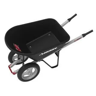 Husky 6-Cubic-Foot Dual-Wheel Poly Wheelbarrow – Flat-Free Tires and Rugged Construction for Heavy-Duty Landscaping