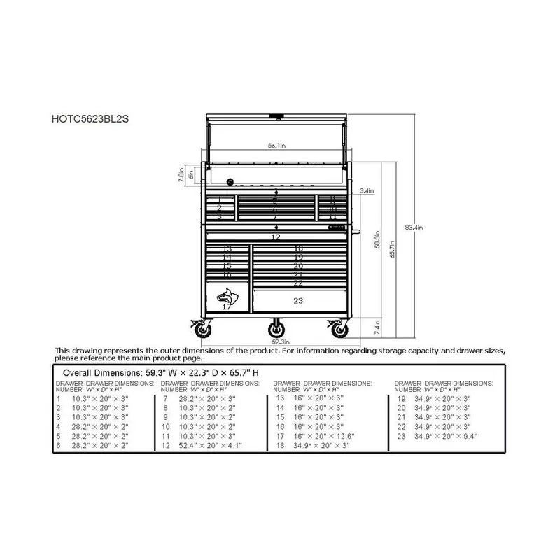 Husky HOTC5623BL2S Heavy-Duty Rolling Tool Cabinet – 56-Inch Wide, 22-Inch Deep, 23-Drawer Matte Blue Combo Set