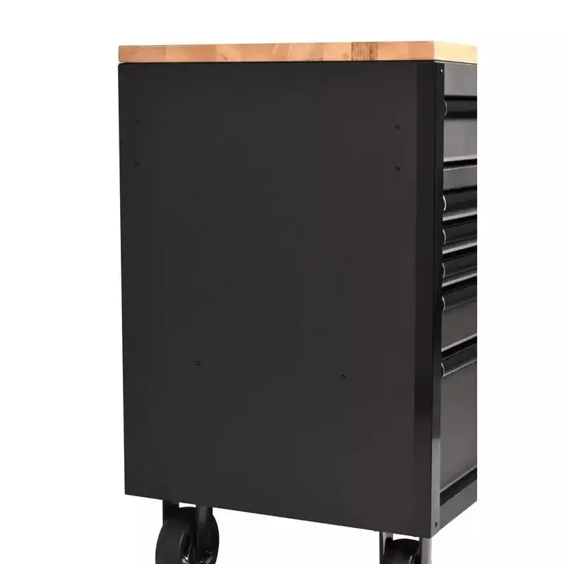 Industrial-Grade 61" Mobile Tool Cabinet – 15-Drawer Steel Base & Durable Solid Wood Countertop