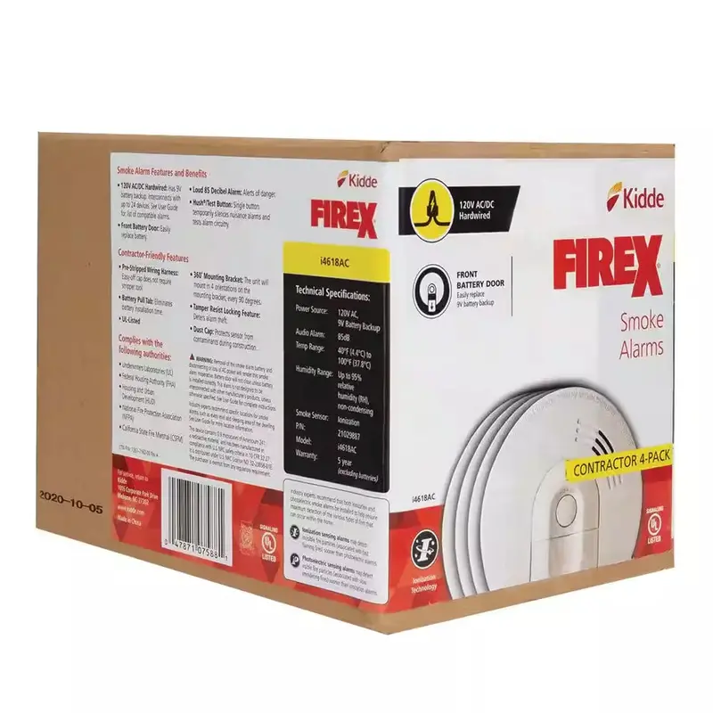 Kidde Firex i4618 Hardwired Smoke Alarms – 4-Pack Ionization Detectors with Backup Battery and Interconnect Support