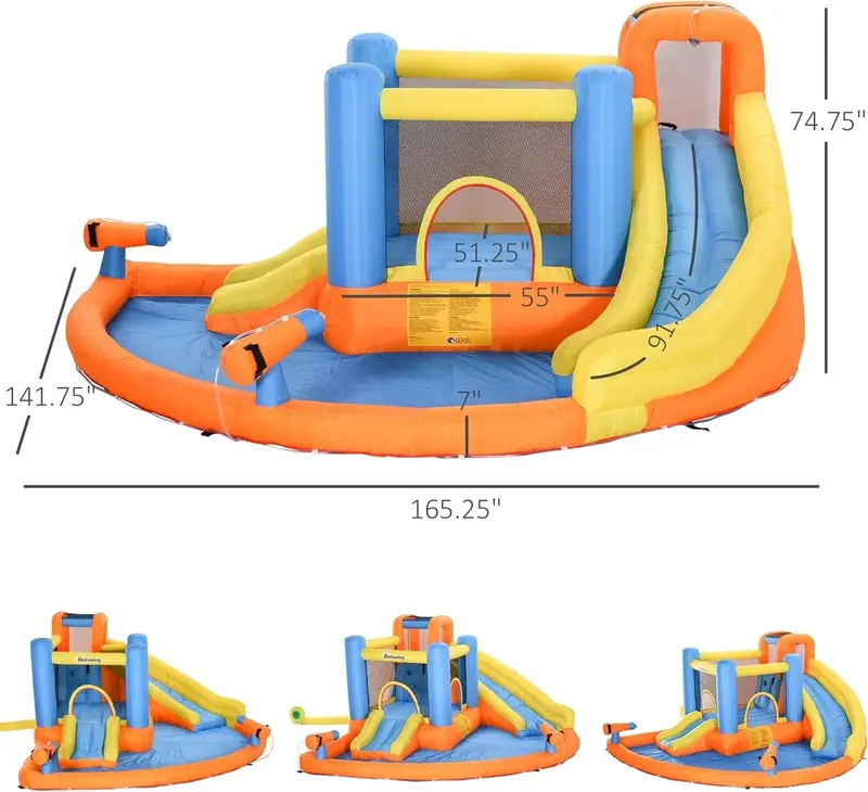 Kids’ 5-in-1 Inflatable Water Play Center – Slide, Bouncer, Climber, Pool, and Twin Water Blasters