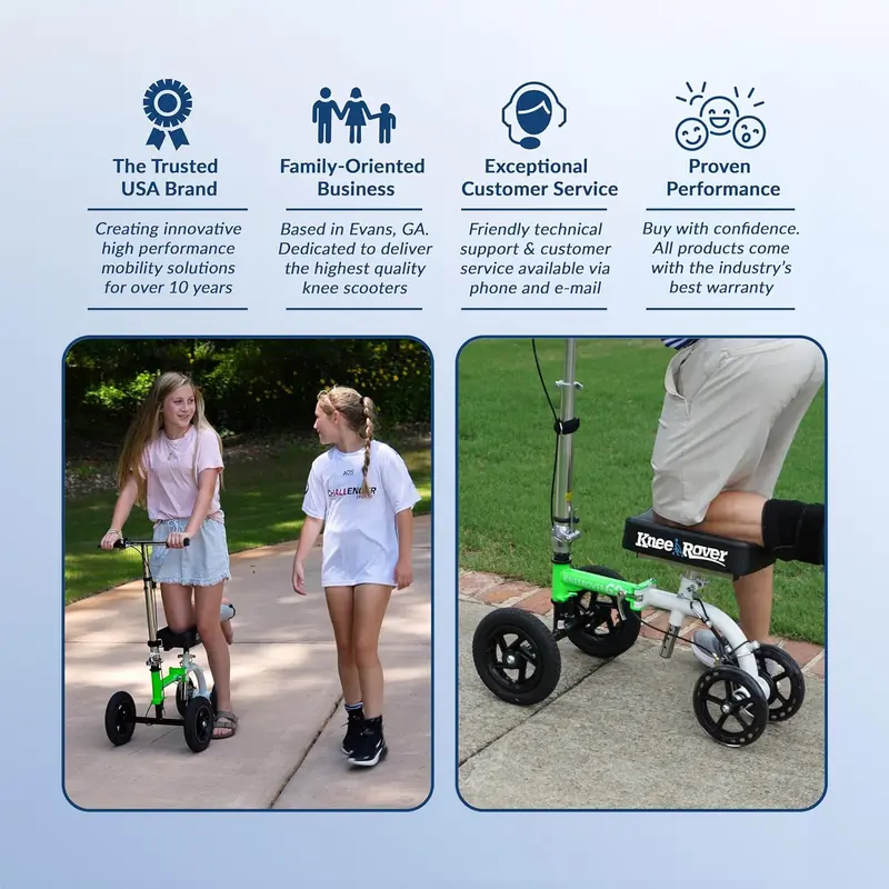 KneeRover GO HYBRID Knee Scooter – Compact All-Terrain Mobility Device with Adjustable Height and Race Car Green Finish