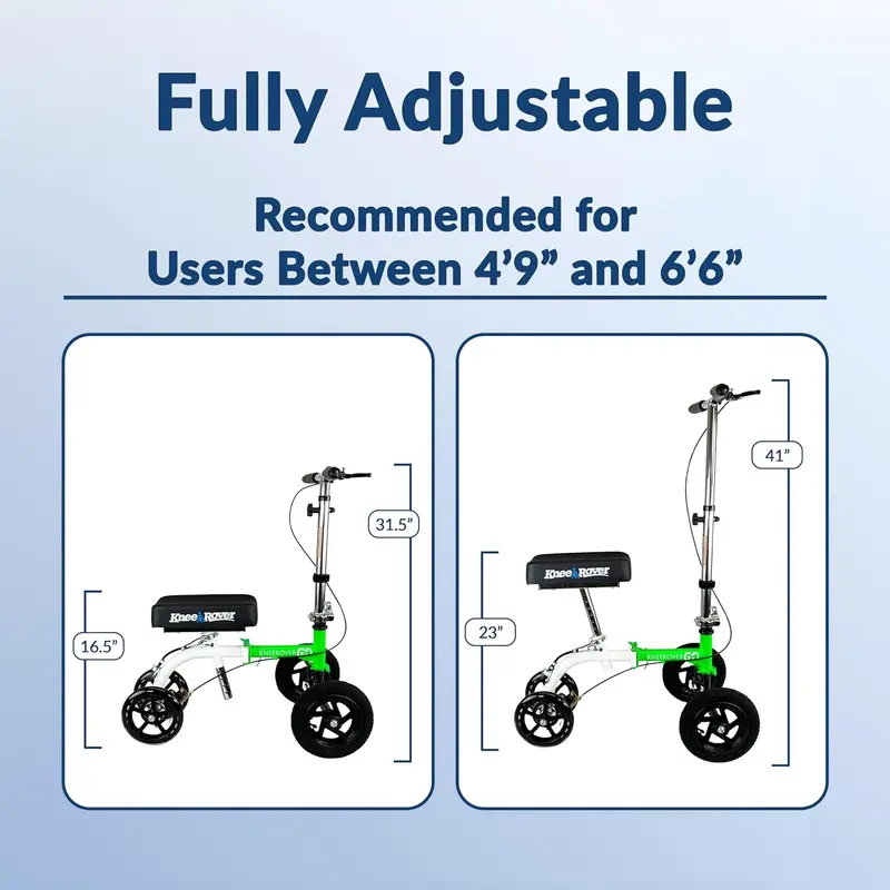 KneeRover GO HYBRID Knee Scooter – Compact All-Terrain Mobility Device with Adjustable Height and Race Car Green Finish