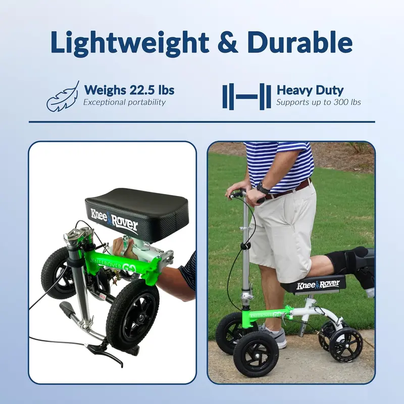 KneeRover GO HYBRID Knee Scooter – Compact All-Terrain Mobility Device with Adjustable Height and Race Car Green Finish