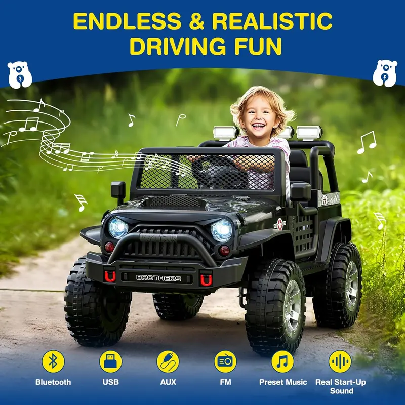 L8 Dual-Seat 12V Ride-On Vehicle – Remote-Controlled Electric Car Featuring Bluetooth Speaker, Three-Speed Settings, LED Lights & Multi-Mode Audio