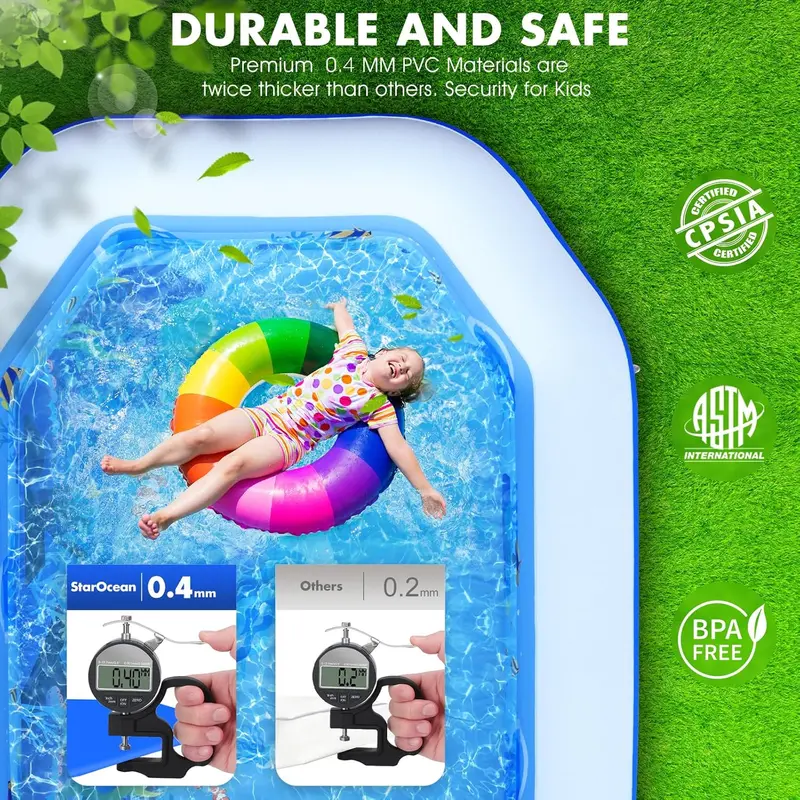 Large Canopy Inflatable Family Pool – Blow-Up Swimming Pool with Integrated Seats and Ergonomic Backrests (118" × 75" × 22", Deep Blue)