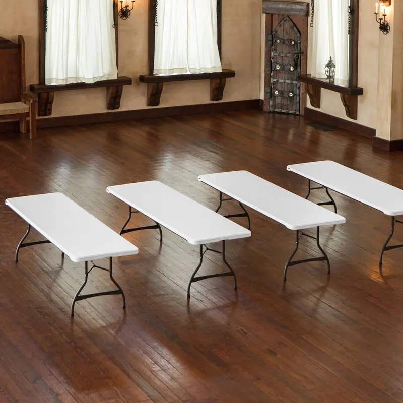 Lifetime Commercial 8-Foot Stacking Folding Tables – 4-Pack White Set for Events, Offices, and Classrooms