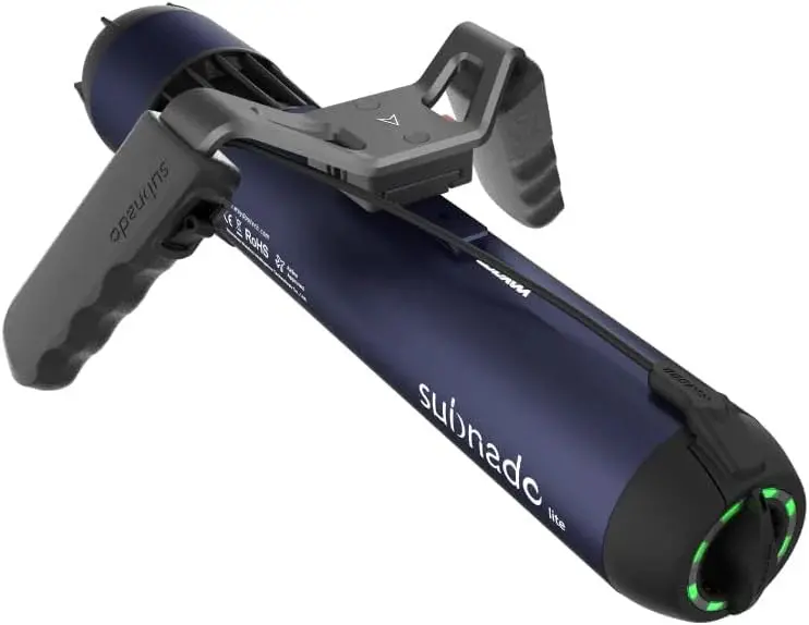 Lightweight Snorkeling & Scuba Scooter – Compact, Blue Underwater Propulsion Unit with Detachable Handle