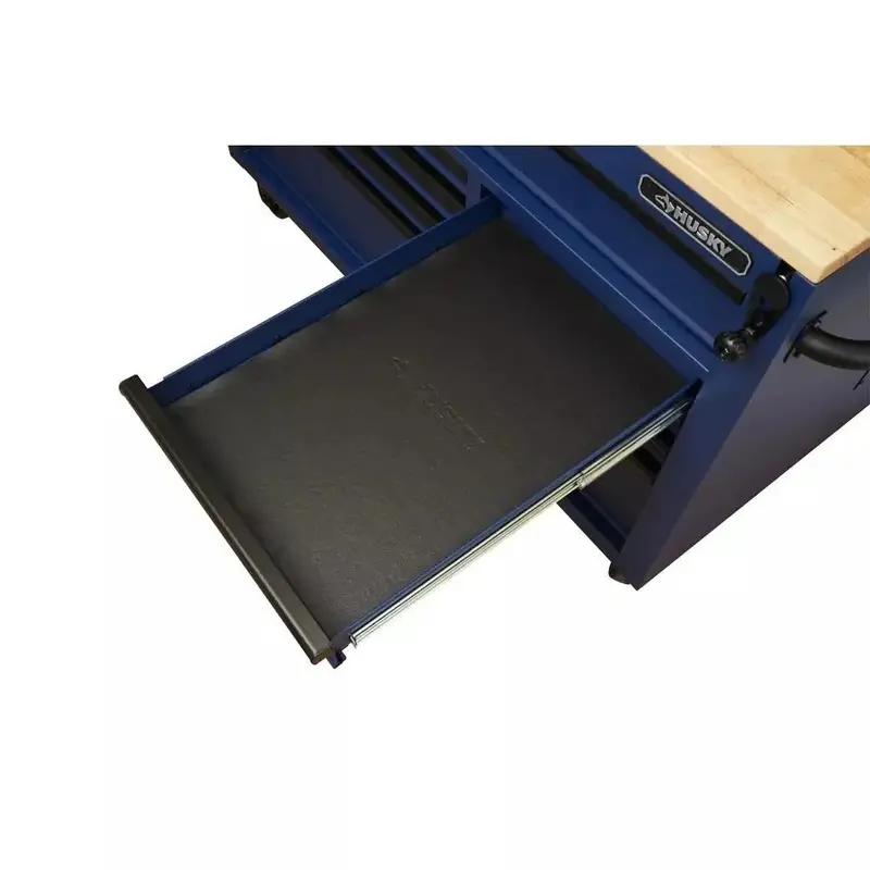 Matte Blue 52-Inch 9-Drawer Mobile Workbench – Heavy-Duty Rolling Station with Adjustable Solid Wood Work Surface