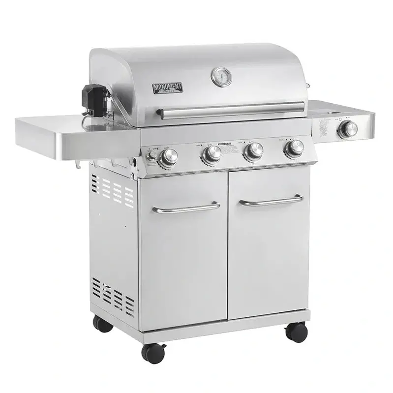 Monument Grills 4-Burner Propane Gas Grill – Stainless Steel Construction with Rotisserie Kit & Side Burner