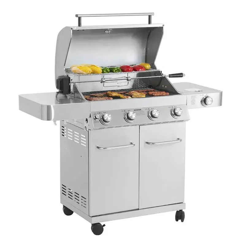 Monument Grills 4-Burner Propane Gas Grill – Stainless Steel Construction with Rotisserie Kit & Side Burner
