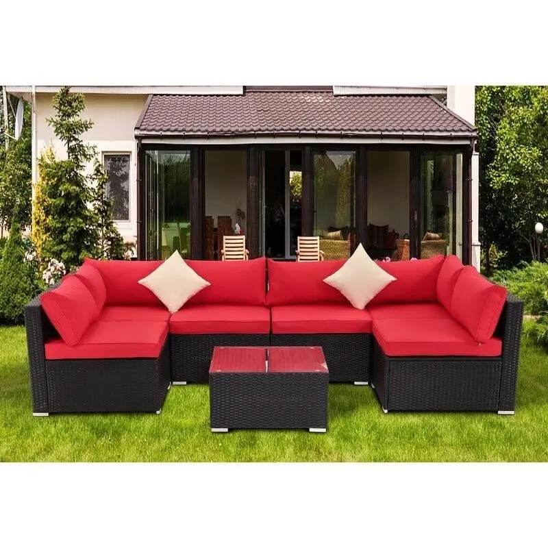 Moshannon All-Weather Wicker Outdoor Seating – 6-Person Set with Premium Cushions