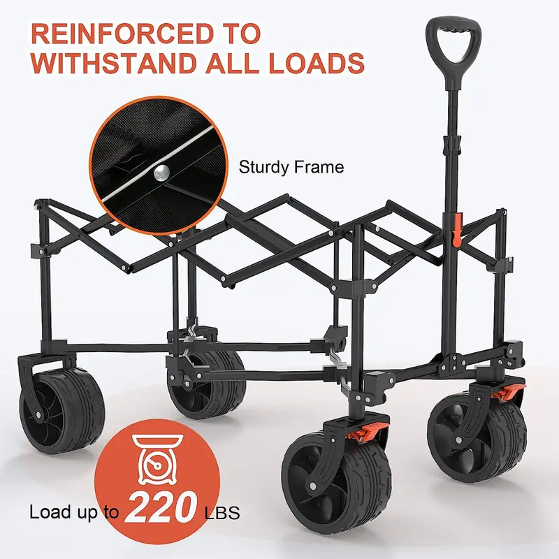 Navatiee Heavy-Duty Folding Wagon – Utility Cart with Brakes, Side Pocket & Large Wheels