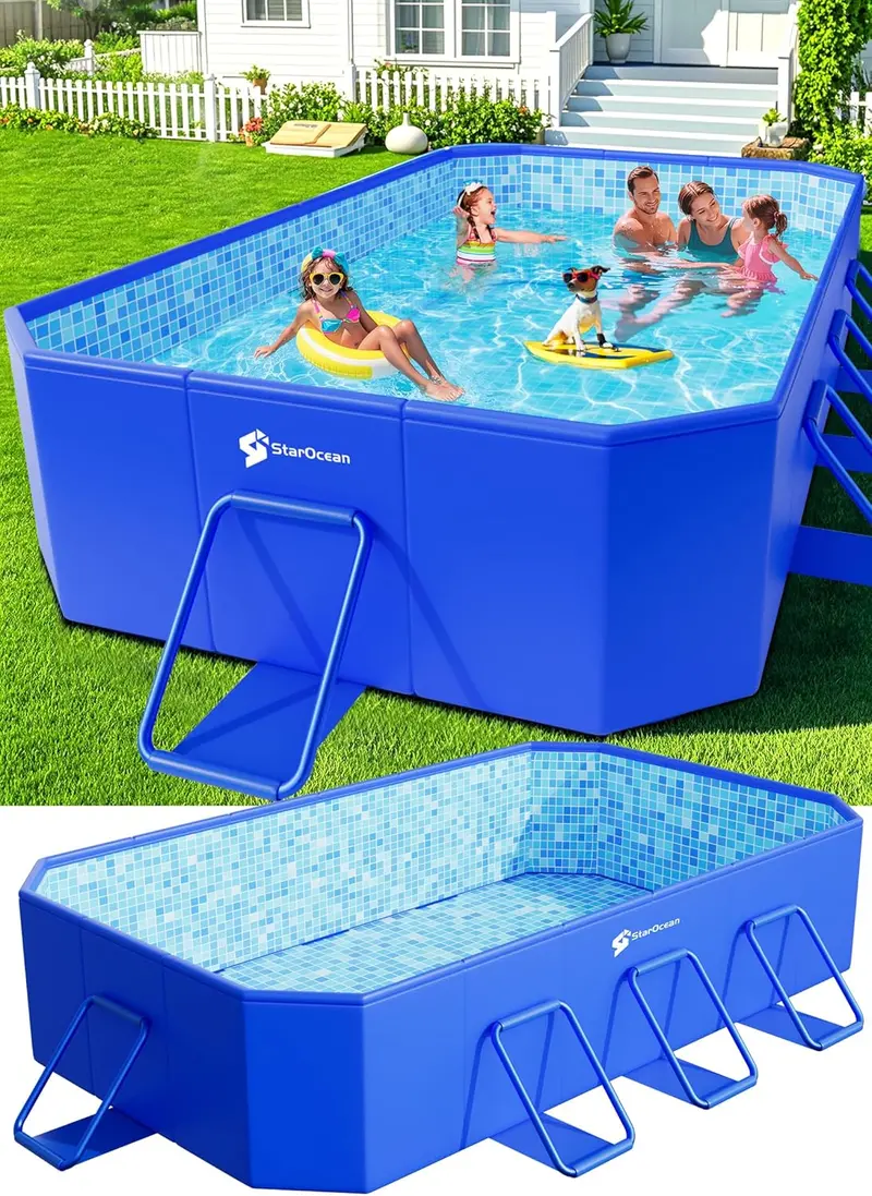 Non-Inflatable Collapsible Hard-Shell Swimming Pool – Oversized Foldable Backyard Pool (115" x 66" x 20") with Decorative Mosaic Finish for All Ages 2