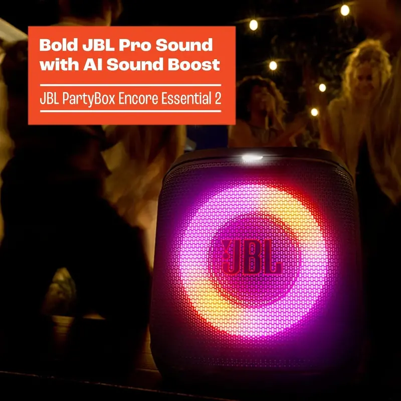 PartyBox Encore Essential 2 Portable Bluetooth Speaker — 15-Hour Playtime & IPX4 Water Resistance