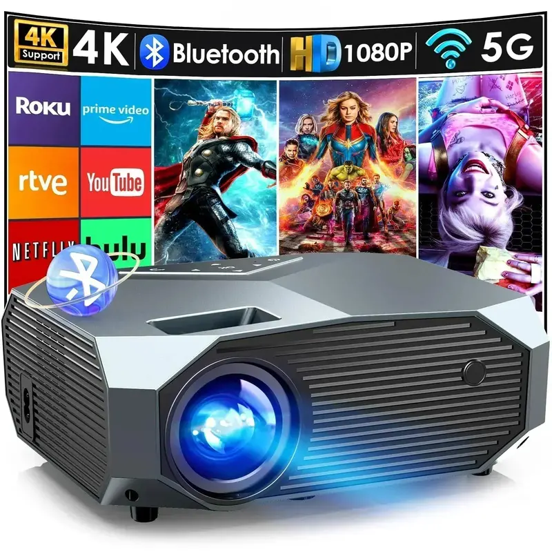 Portable Outdoor Projector – Native 1080P Resolution with 5G WiFi and Bluetooth Streaming