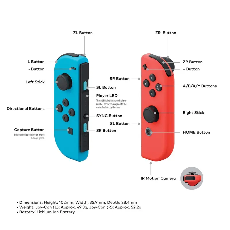 Refurbished Neon Red and Blue Joy-Con Controllers — Compatible with Nintendo Switch Systems