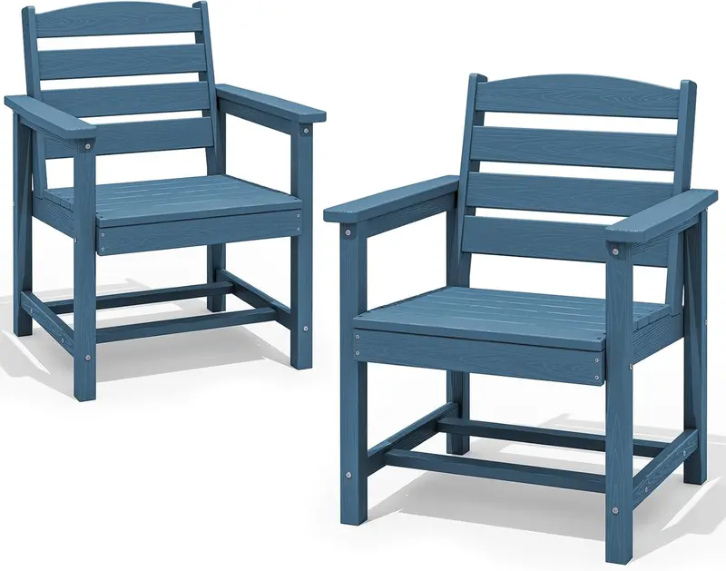 SERWALL Blue HDPE 7-Piece Outdoor Dining Set: Weatherproof Patio Table with Umbrella Hole + Six Stackable Chairs