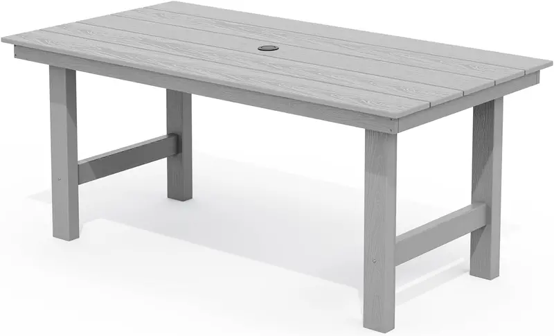 SERWALL Blue HDPE 7-Piece Outdoor Dining Set: Weatherproof Patio Table with Umbrella Hole + Six Stackable Chairs