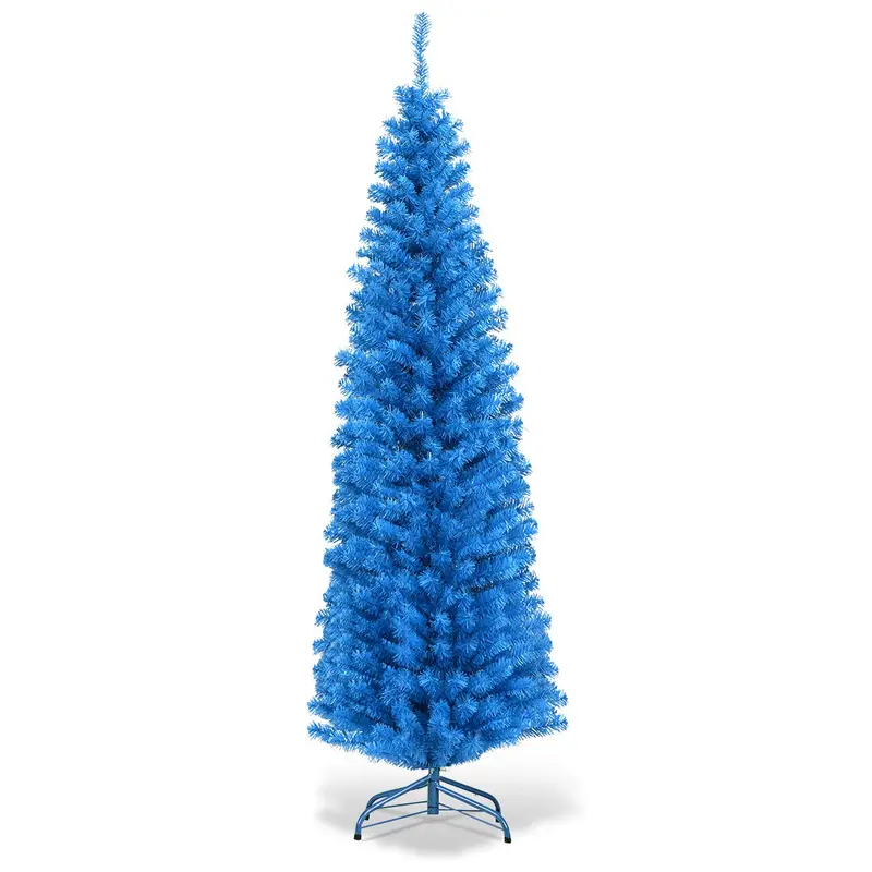 Slim 6-Foot Blue Pencil Christmas Tree – Compact Artificial Design for Small Spaces