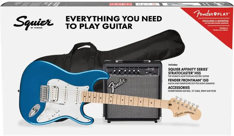 Squier Affinity Stratocaster HSS Guitar Bundle – Lake Placid Blue, Maple Fretboard & Starter Accessories 2