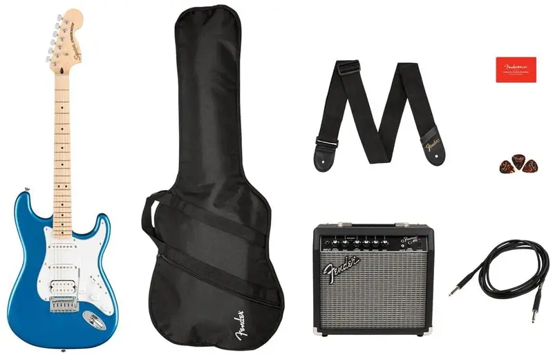 Squier Affinity Stratocaster HSS Guitar Pack — Maple Fingerboard, Lake Placid Blue Finish, Includes Amp & Accessories