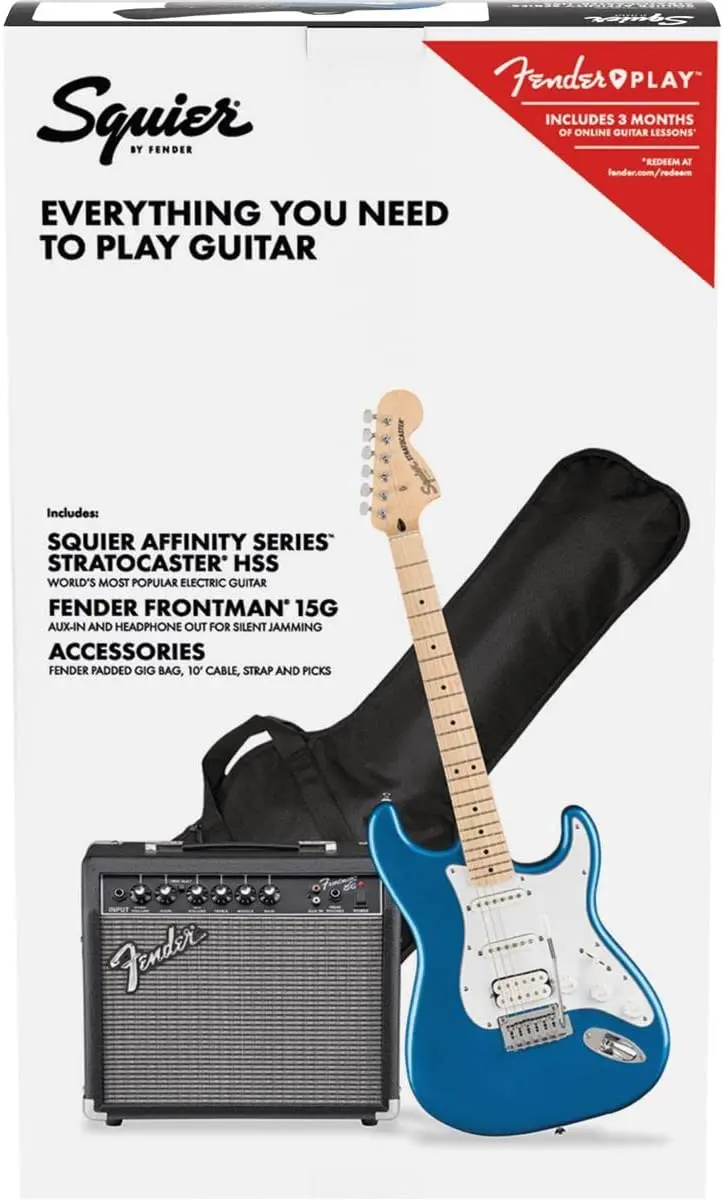 Squier Affinity Stratocaster HSS Starter Pack – Includes 10W Amp, Cable, Strap, and Picks