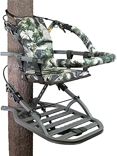 Summit Viper SD Climbing Treestand – Lightweight Aluminum Frame, Padded Seat, 300 lb Weight Limit + Safety Harness