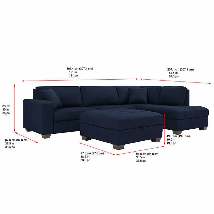 Thomasville Miles Fabric Sectional Sofa Featuring Built-In Ottoman and Concealed Storage