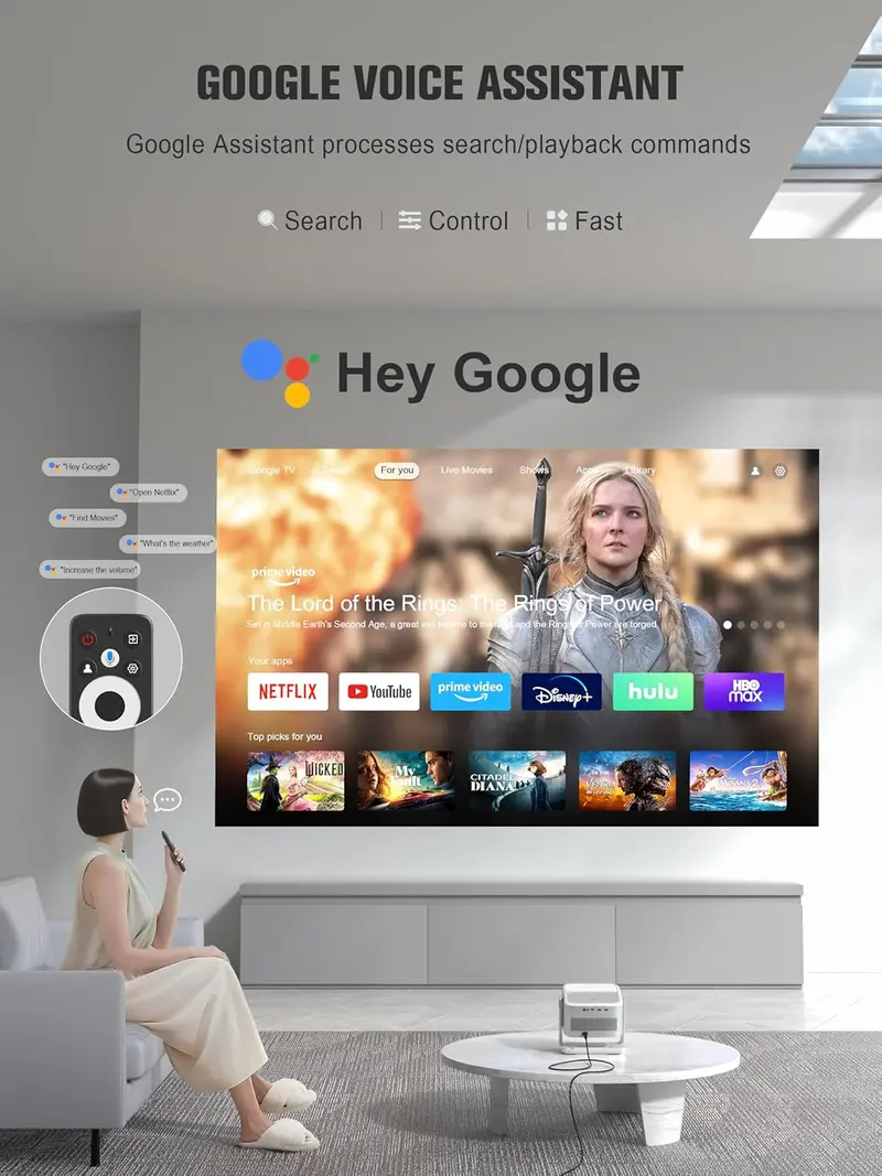 VOPLLS 4K Google TV Smart Projector – Dual-Band WiFi, Bluetooth 5.0, Optimized for Outdoor Use