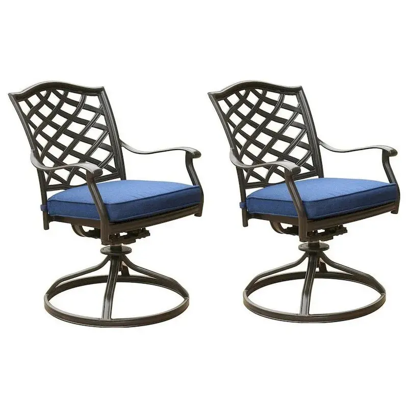 Wynn Blue Swivel Outdoor Dining Chairs with Weather-Resistant Cushions (Set of 2) 2