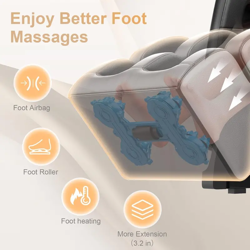 Zero-Gravity Full-Body Massage Chair – 10-Point Roller System, Heat Therapy, Foot Rollers, Bluetooth Audio & Intuitive Touchscreen Interface (Black/Brown)